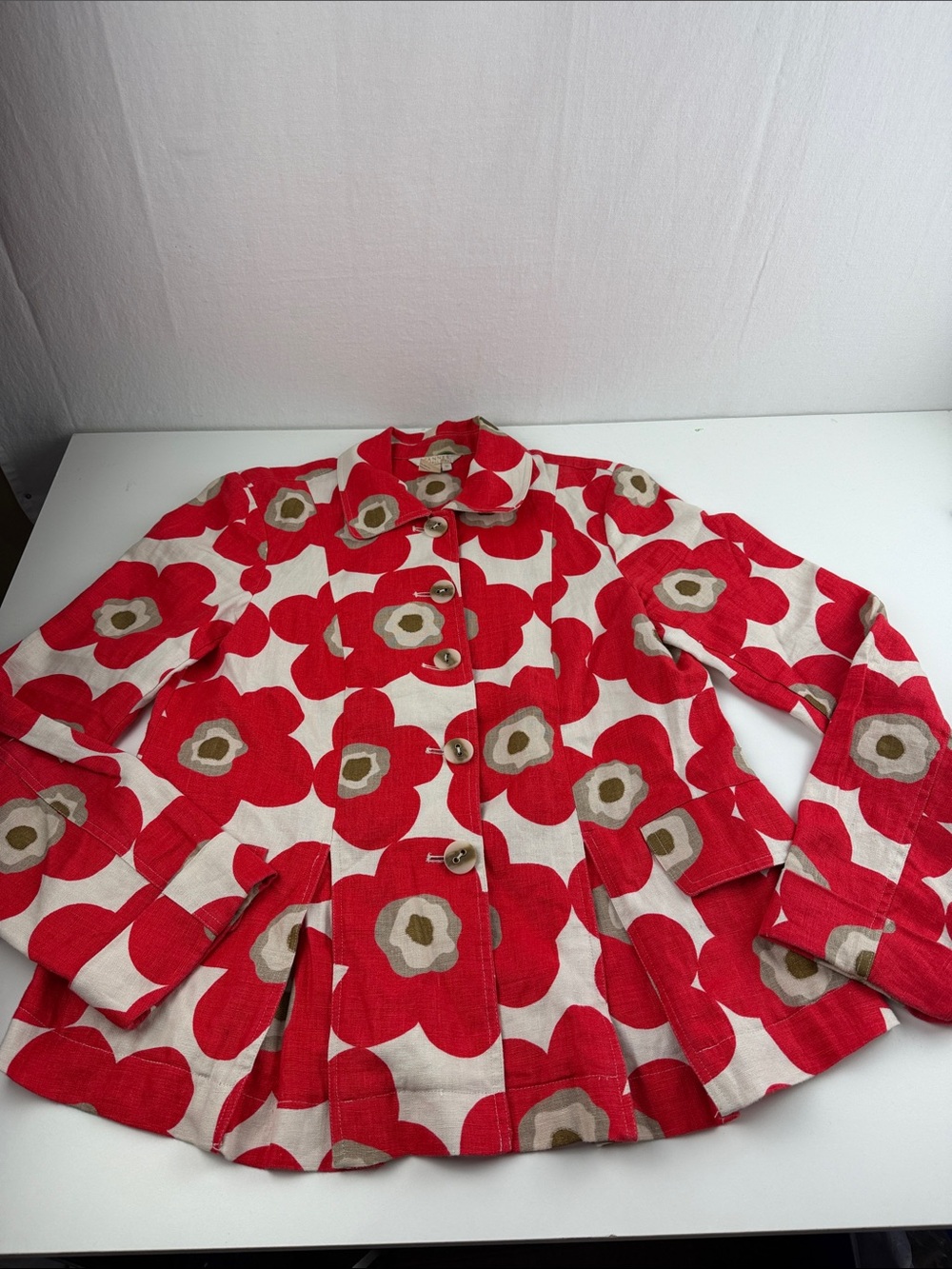 SPANNER for Tall Girl Red Floral Button Down Linen Blazer - Picture 4 of 9